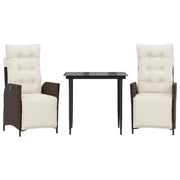 Set da Pranzo da Giardino 3pz | Set Salotto da Giardino con Cuscini in Polyrattan Marrone