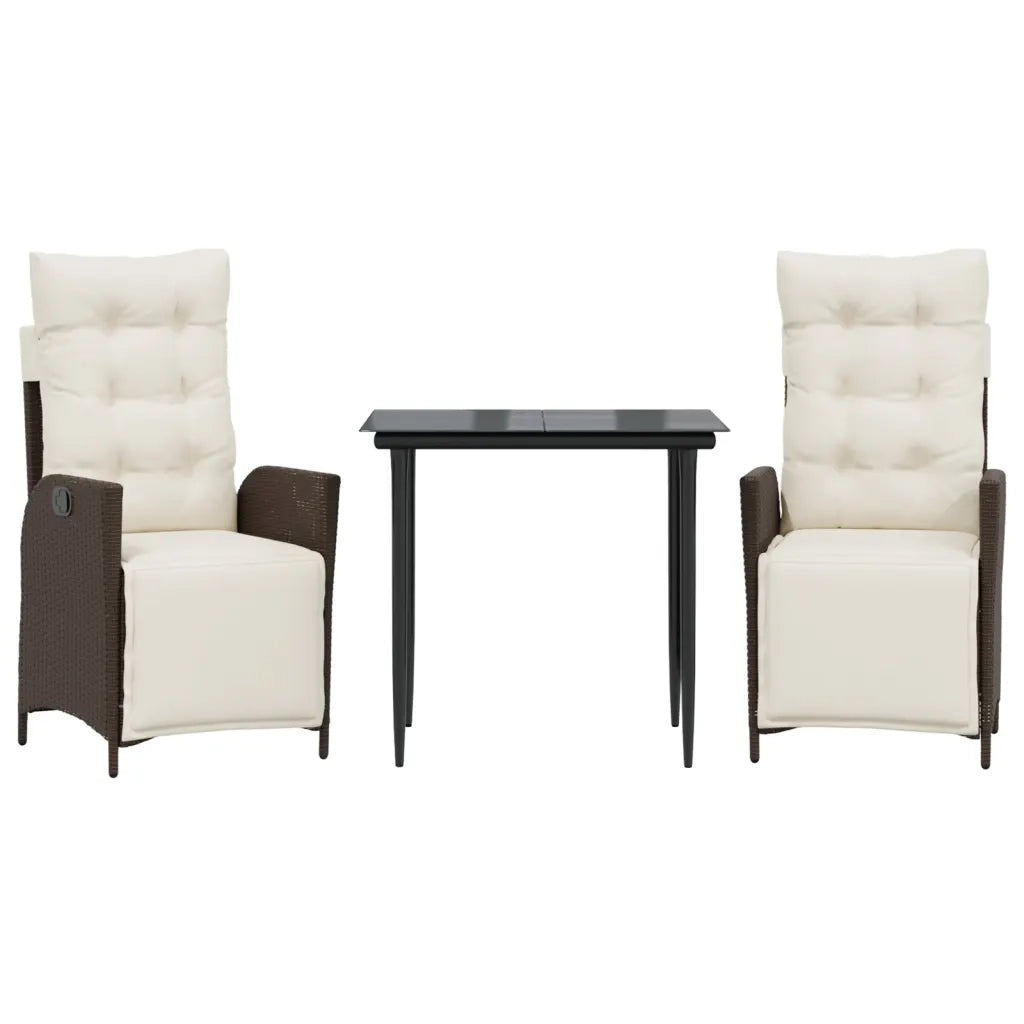 Set da Pranzo da Giardino 3pz | Set Salotto da Giardino con Cuscini in Polyrattan Marrone