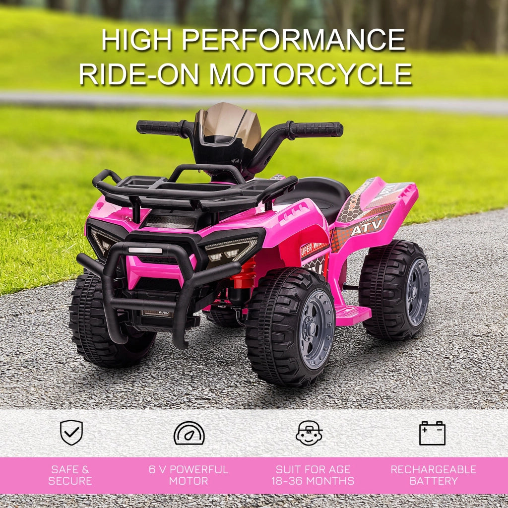 Quad Elettrico per Bambini 18-36 Mesi con Batteria Ricaricabile 6V 70x42x45 cm in Metallo e PP Rosa