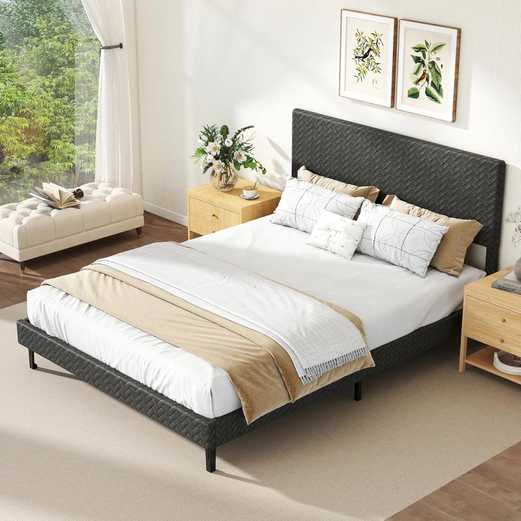 Struttura Letto Matrimoniale, Telaio Letto in Velluto con Testiera Regolabile in Altezza, Doghe in Legno a Supporto del Materasso, Silenzioso (160x200cm Stile 2)
