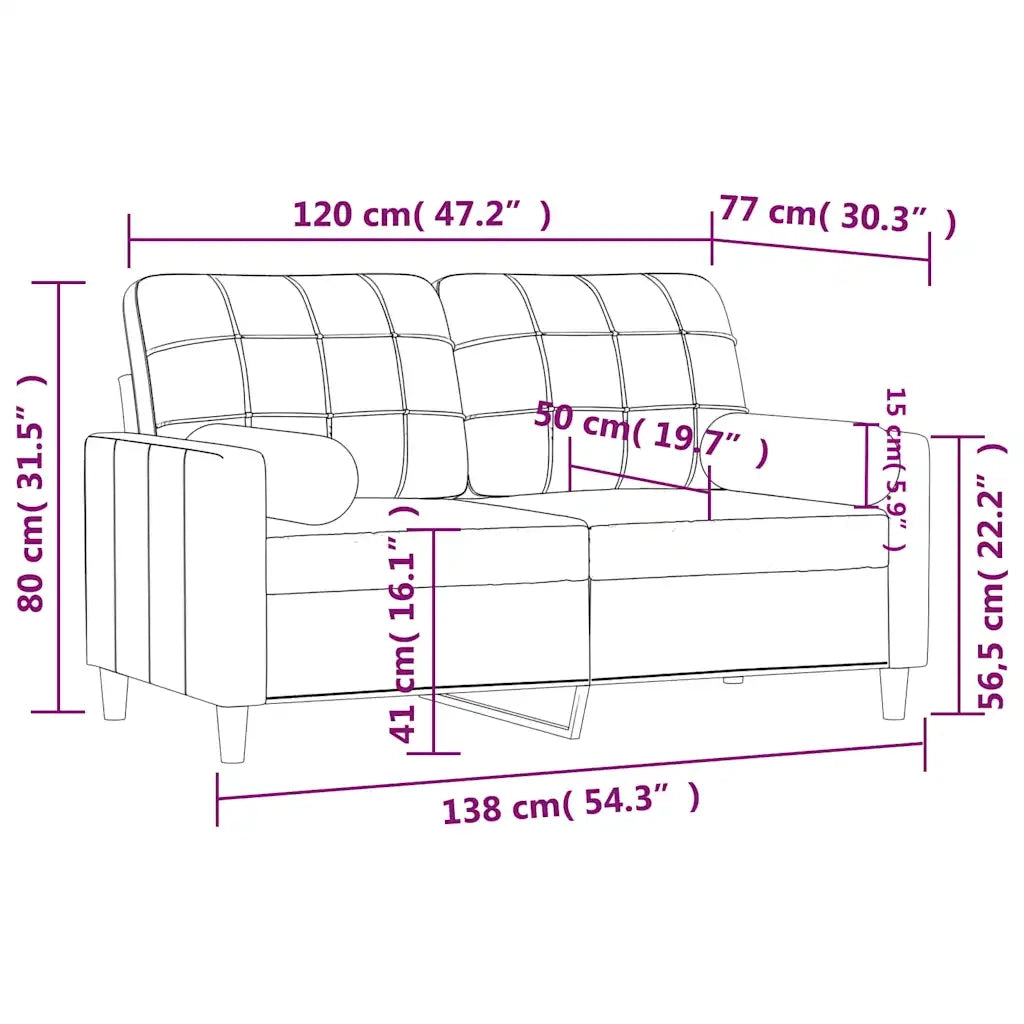 Divano | Divano da soggiorno | Sofa a 2 Posti con Cuscini Tortora 120 cm in Tessuto