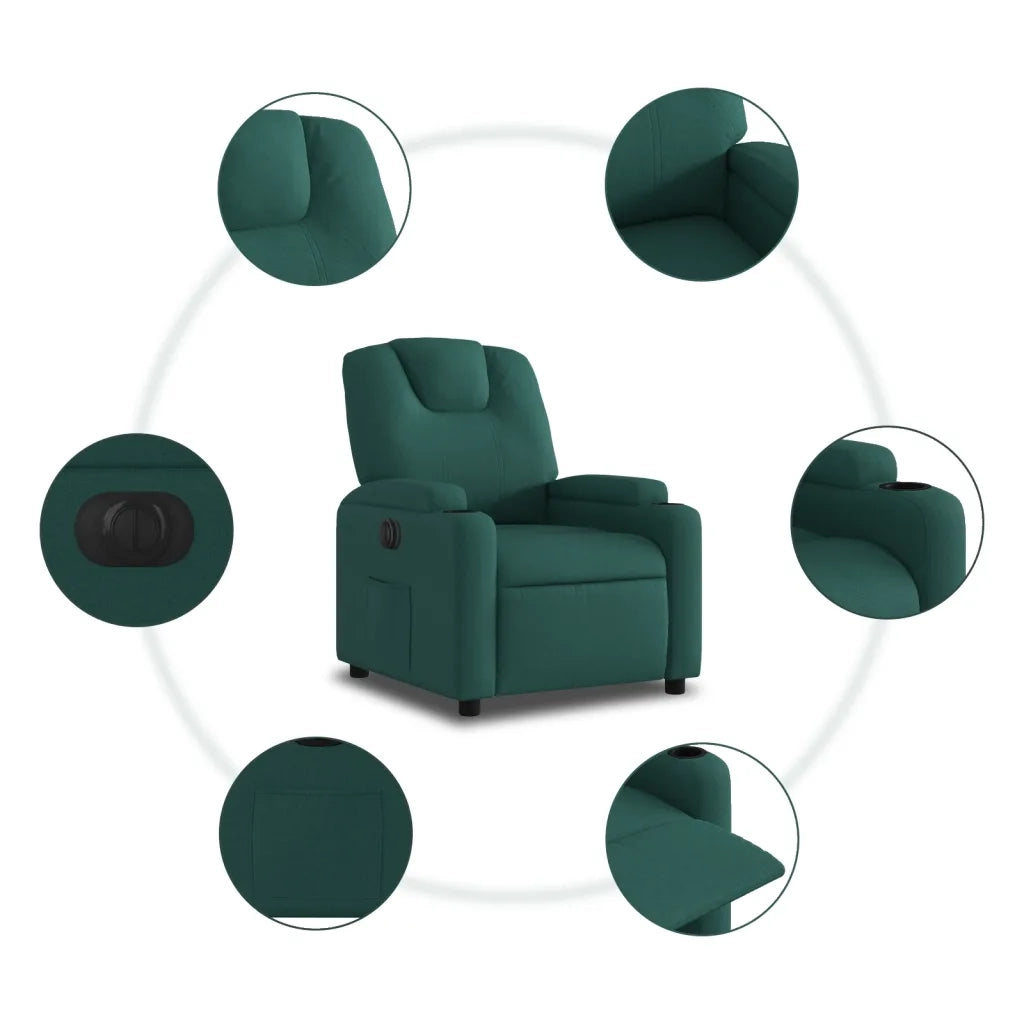Poltrona | Sedia Relax Elettrica Reclinabile Verde Scuro in Tessuto