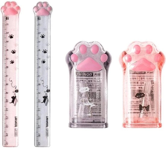 Set di punterelli e liniali da 15 cm per linee nette - forma gatta - scuola e ufficio - viaggi - misurazione e disegno
