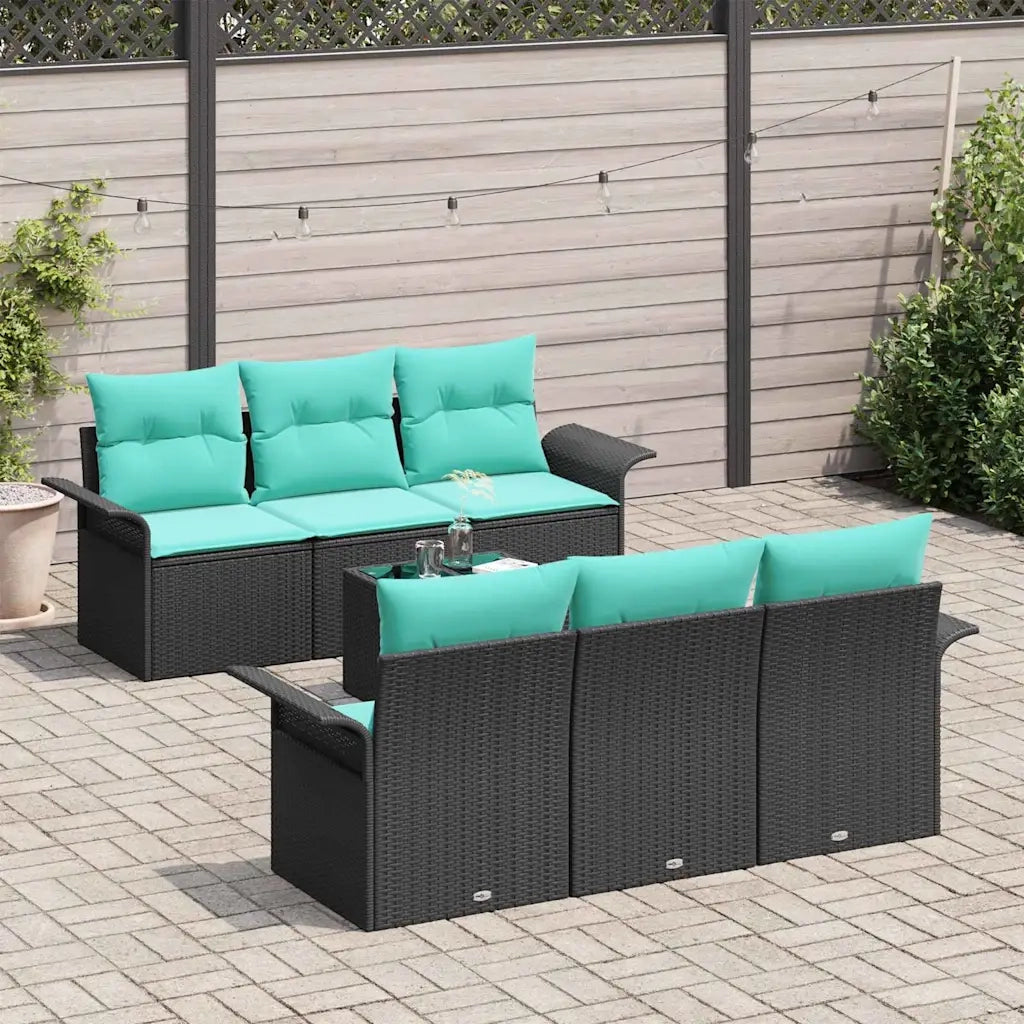 Set Divano da Giardino con cuscino 7 pcs Nero polyrattan