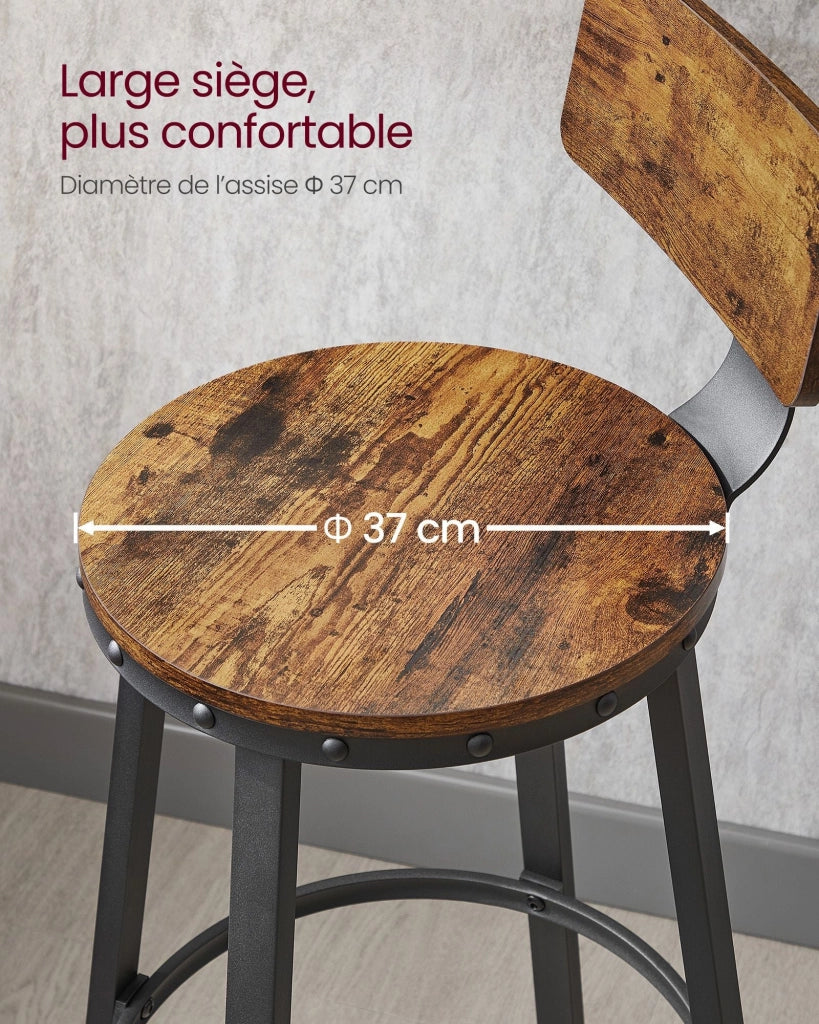 Set di 2 sgabelli da bar/sgabelli alti con schienale sedute da cucina struttura in acciaio facile da montare seduta alta 60 cm stile industriale marrone 12_0006192