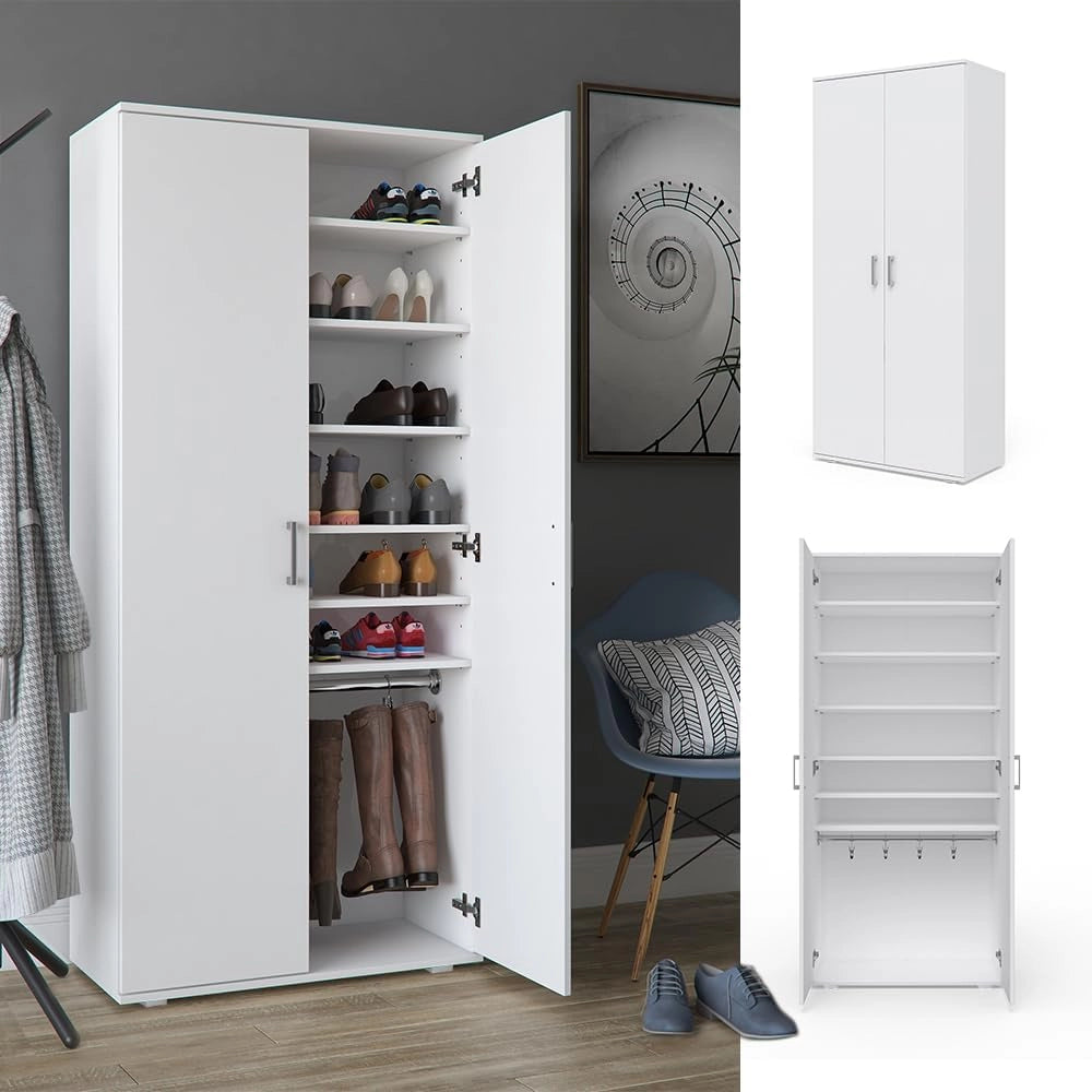 Mobile porta scarpe Torge, Bianco, 80 x 178 cm, per la conservazione e l’organizzazione delle scarpe nell’ingresso