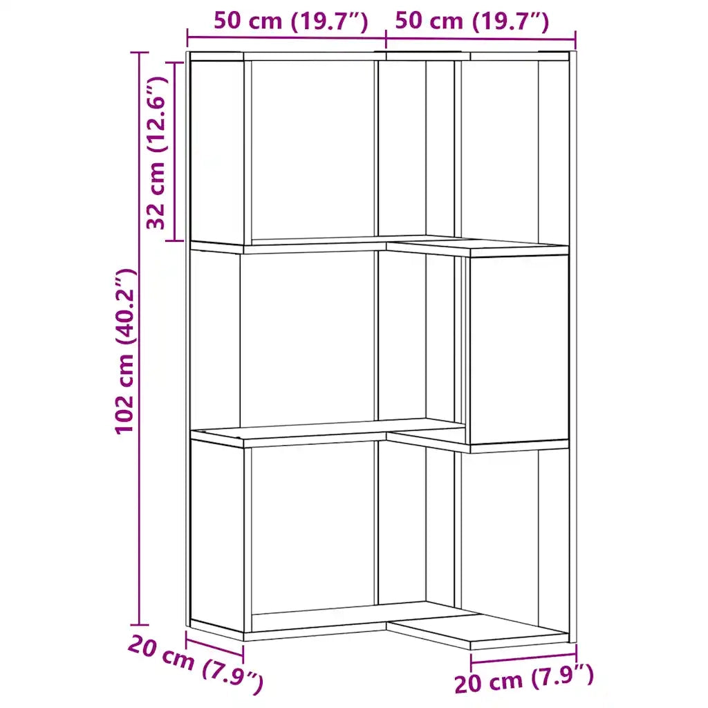 Libreria Angolare 3Ripiani Rovere Artigianale 50x50x102cm Legno 852599