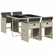 Set Pranzo da Giardino 5pz | Set Salotto da Giardino con Cuscini Grigio Chiaro Polyrattan