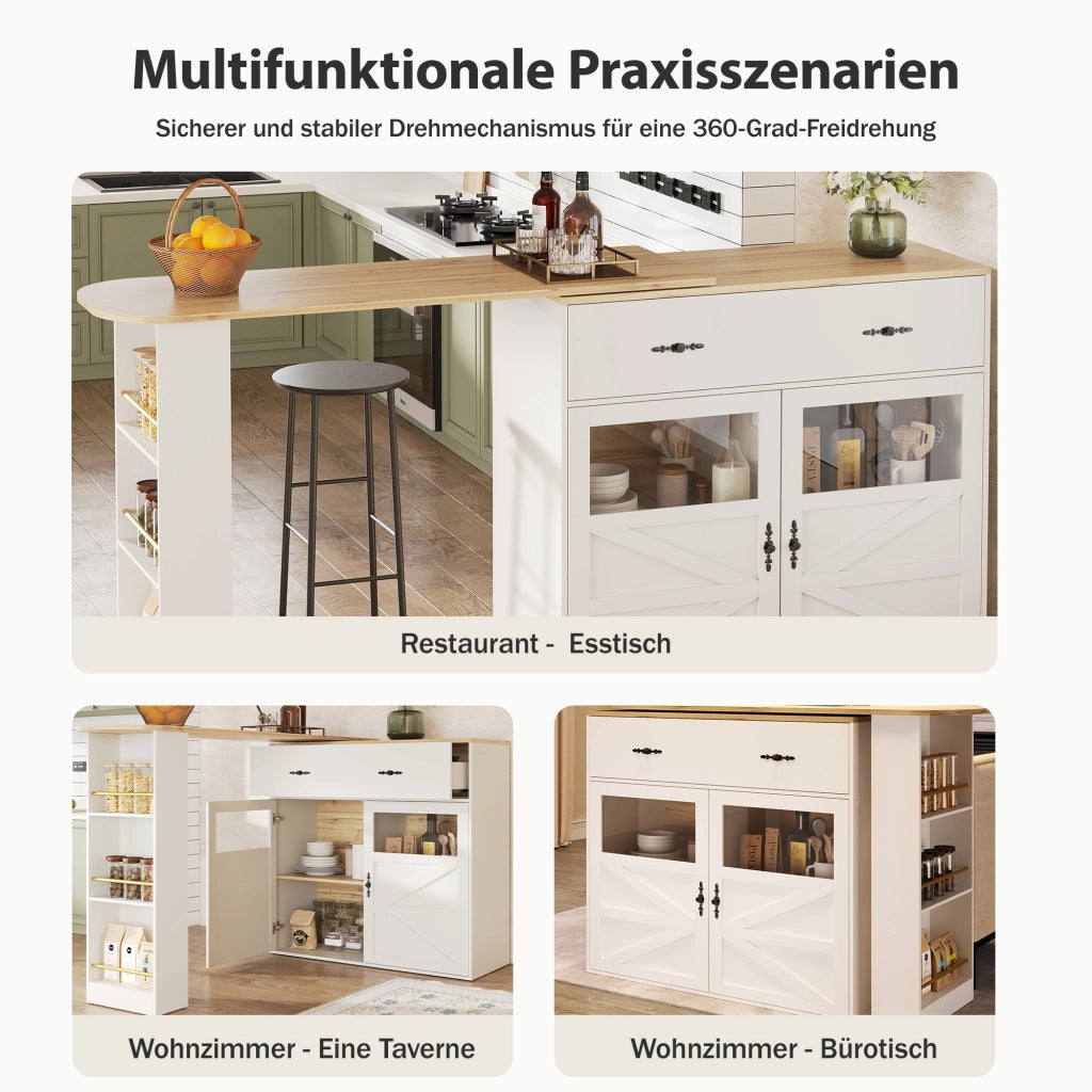TAVOLO BAR Girevole 138-204 x 39 x 104 cm MDF Bianco