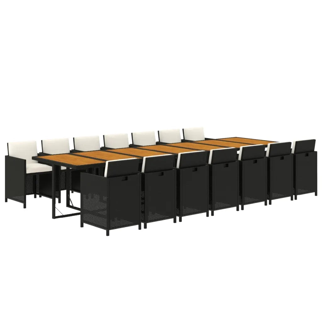 Set da Pranzo da Giardino 15 pz con Cuscini Nero in Polyrattan
