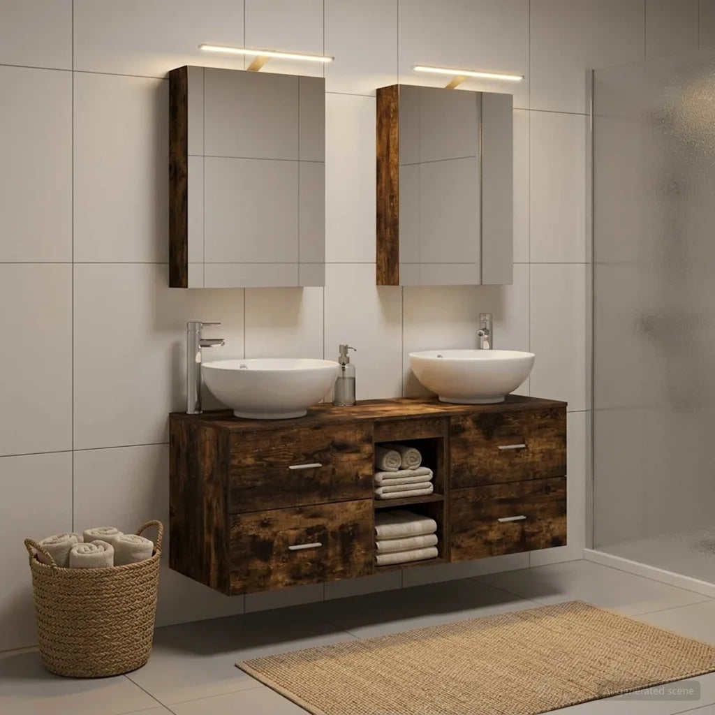 Set di mobili per il bagno 5 pcs Rovere Fumo 3406955