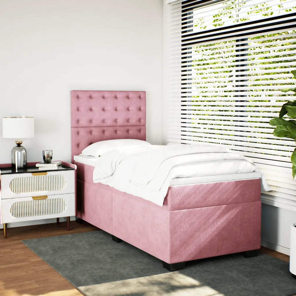 Giroletto a Molle con Materasso Rosa 90x200 cm in Velluto 3290827