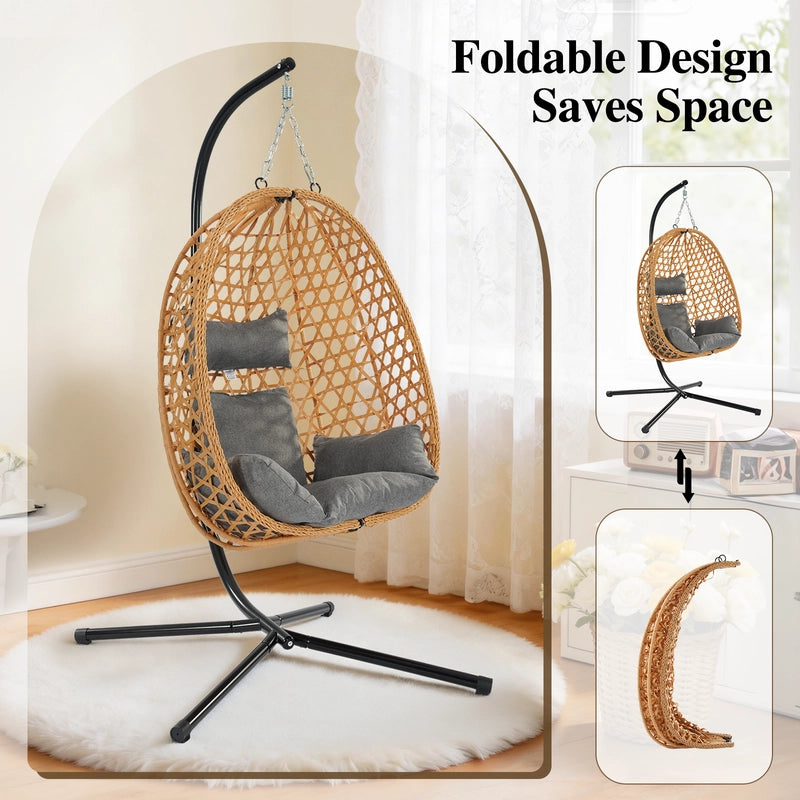 Sedia sospesa con struttura,RATTANTREE sedile e schienale, sedia a forma di uovo, cesto sospeso, sedia sospesa da giardino/patio, marrone