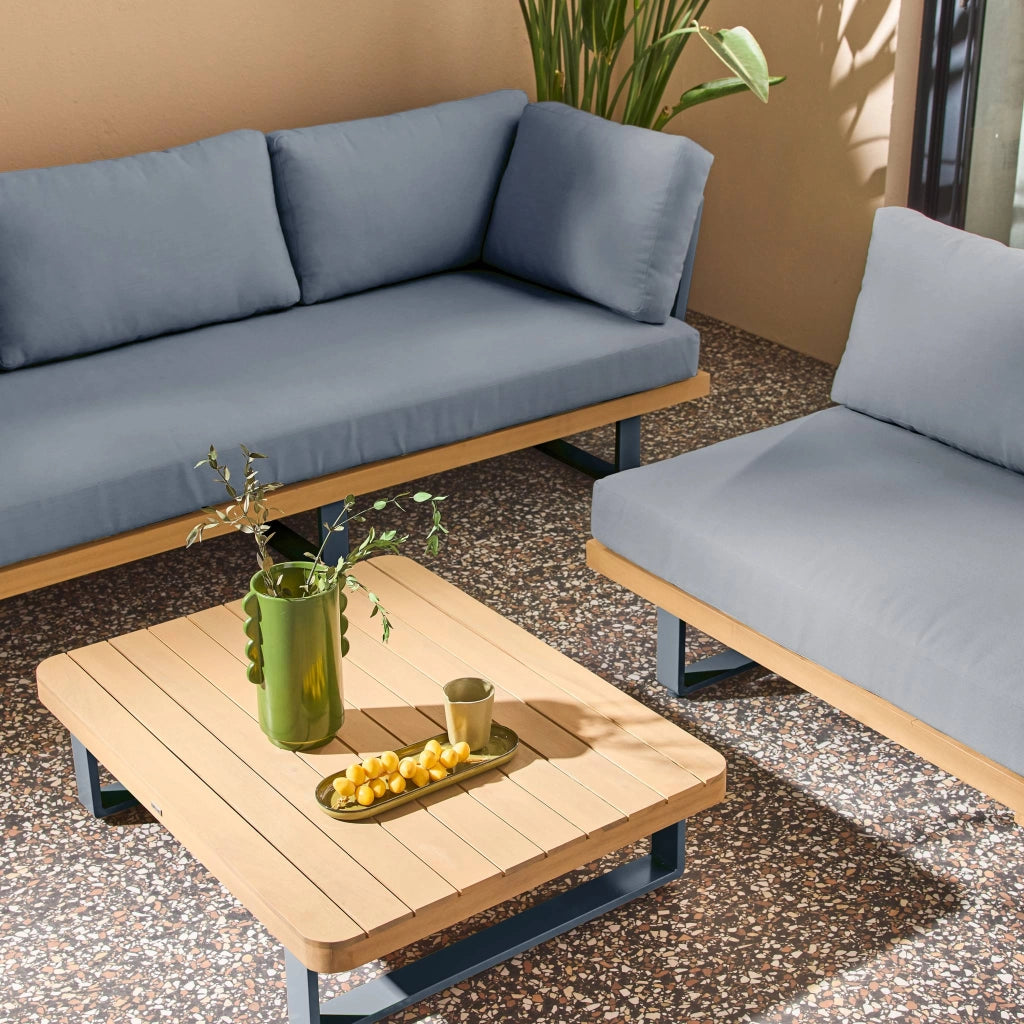 Salotto da giardino angolare in legno di acacia e alluminio, 5 posti,