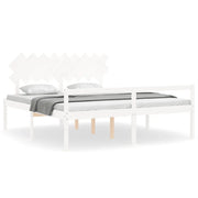 Letto matrimoniale | Letto per adulti | Letto per Anziani con Testiera Bianco Super King Legno Massello