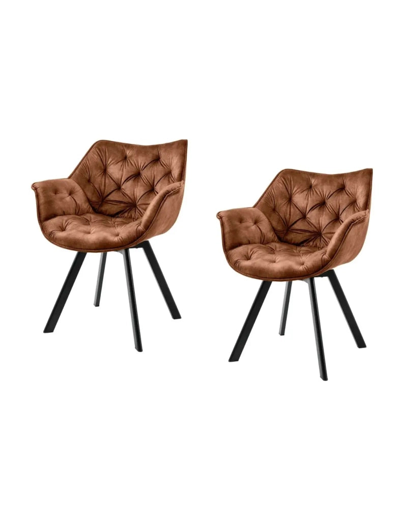 Set di 2 sedie design COMFY girevoli a 180° in velluto marrone trapuntato e piedi neri
