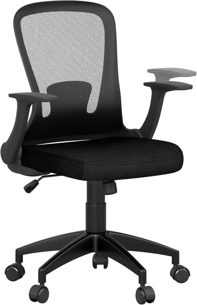Sedia da ufficio girevole con 5 ruote, seduta regolabile in altezza 45-55 cm, sedia con braccioli pieghevoli e schienale in rete reclinabile, per studio, sala riunioni