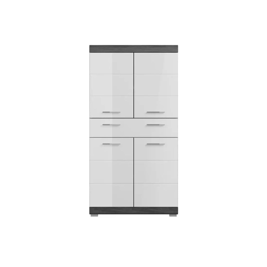 Mobile contenitore SCOTT – 4 porte e 1 cassetto – Grigio scuro e bianco – 74x141x31 cm