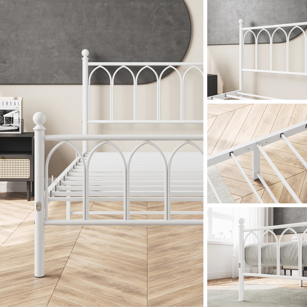 Letto in metallo con testiera vintage e contenitore, 90x200 cm