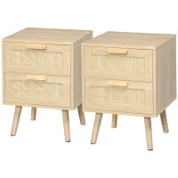 Set 2 Comodini per Camera da Letto Stile Boho con 2 Cassetti, 40x40x56cm, Legno Naturale