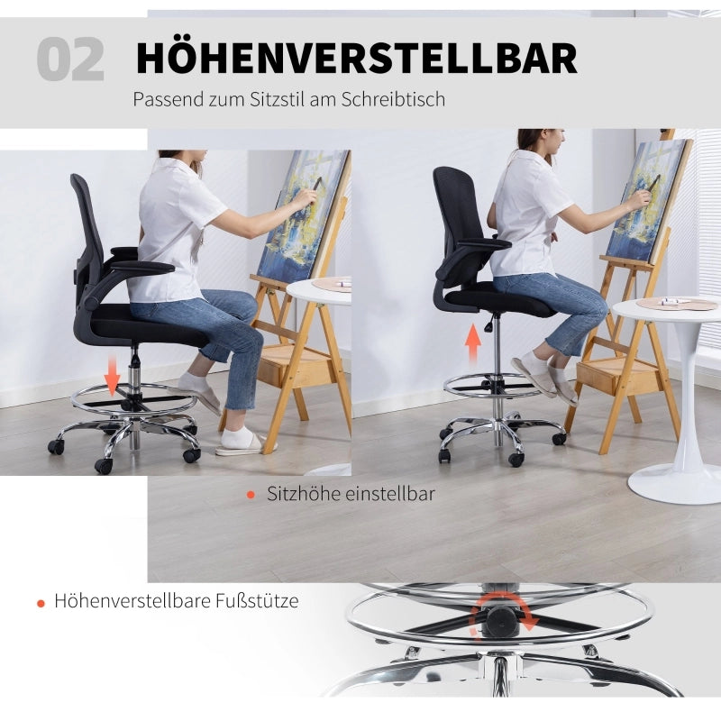 Sedia da ufficio ergonomica con supporto lombare 4D, braccioli ribaltabili, rete traspirante in poliestere, nera