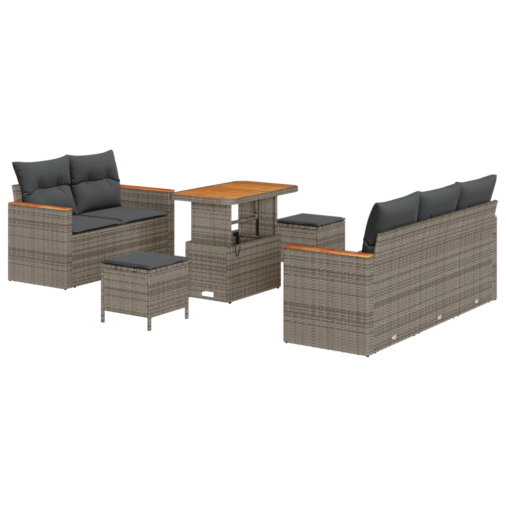 Set di Divani da Giardino 8 Pezzi con Cuscini Grigio Polyrattan Acacia