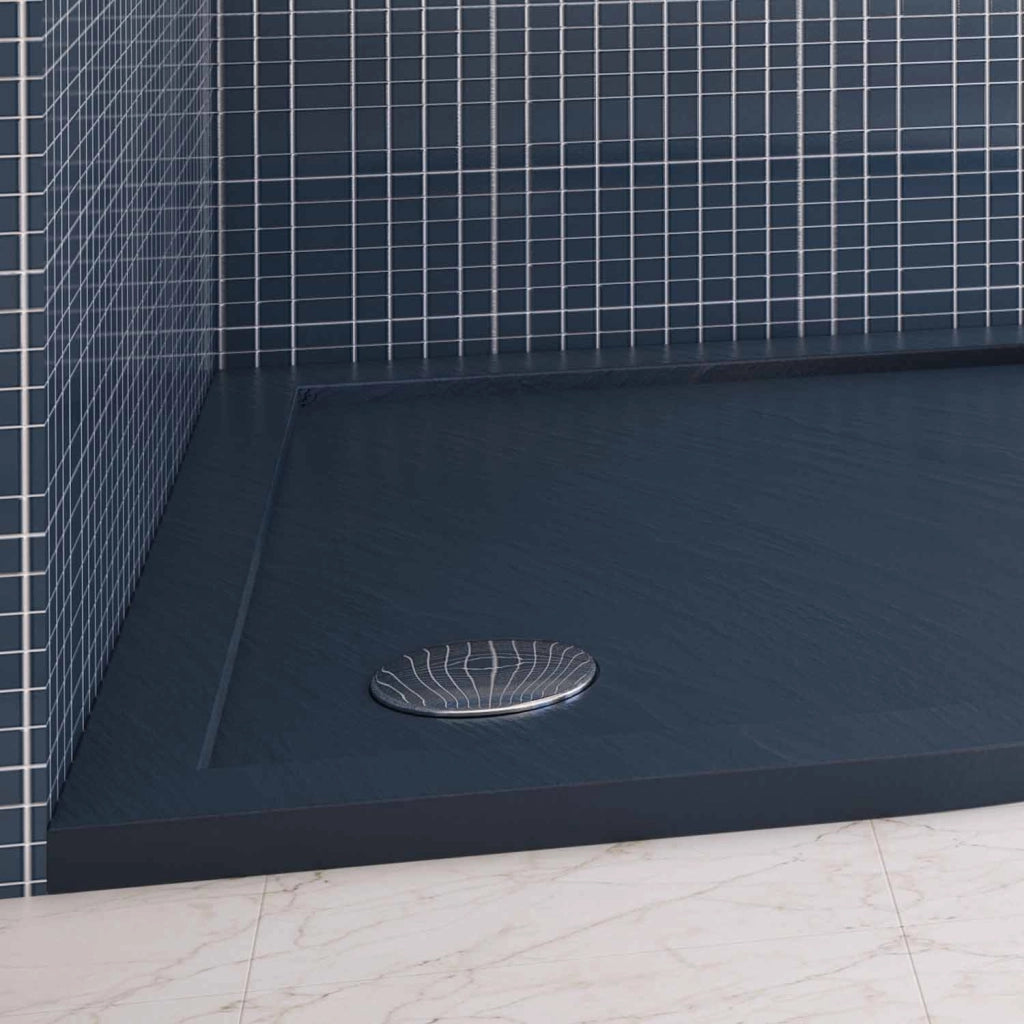 Piatto Doccia Slim 90x90x4 cm Semicircolare Acrilico Bordato Antracite Effetto Pietra mod. Flower