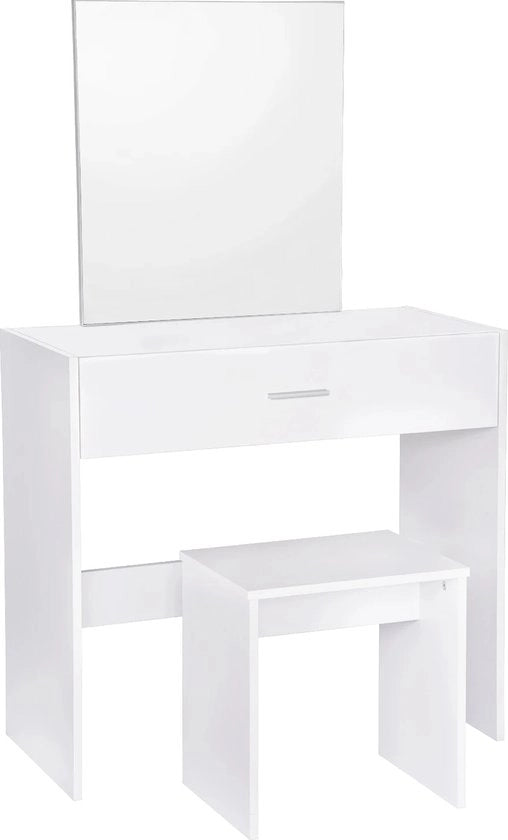 Specchio da camera 3 in 1 con sedile e specchio - Modello con sgabello - Comodino - Tavolo da notte - Specchio da camera 3 in 1 con sedile - Camera da letto - Design moderno - Bianco
