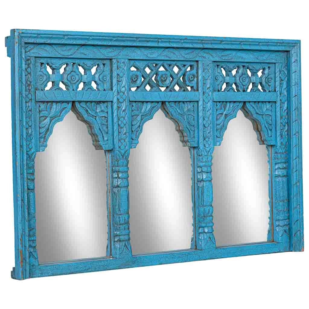 Specchio in legno blu 93x7x63 cm