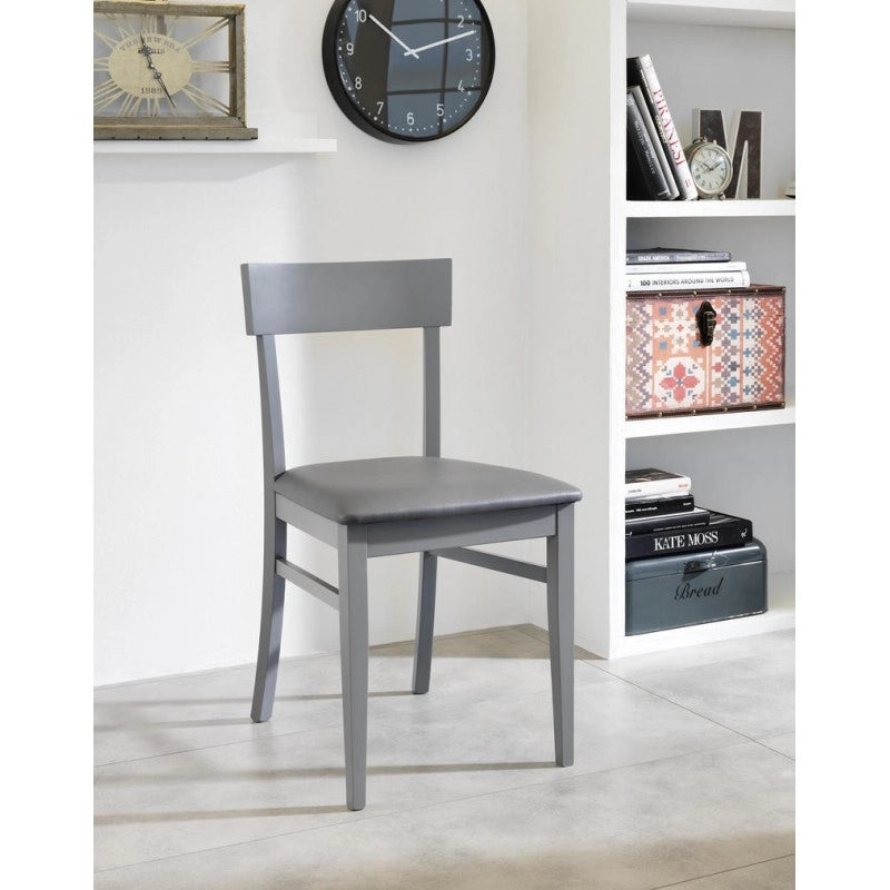 4x Sedia in legno laccato grigio scuro con seduta in similpelle 445xh. 82 cm