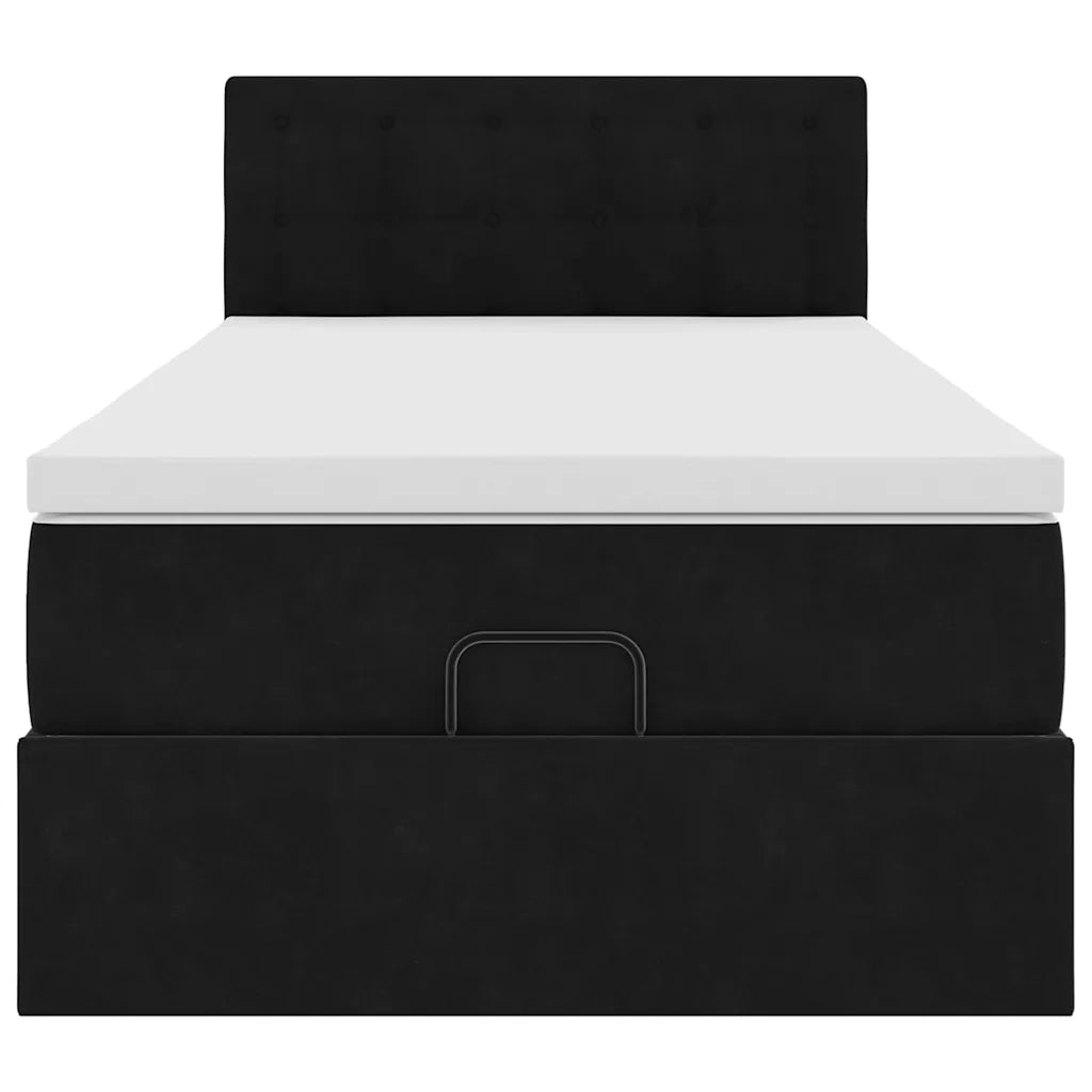 Struttura Letto Pouf con Materasso Nero 90x190 cm in Velluto