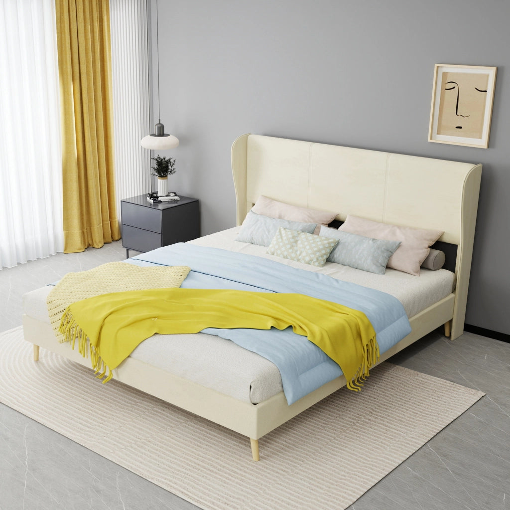 Letto imbottito moderno 160x200 cm beige in tessuto e metallo