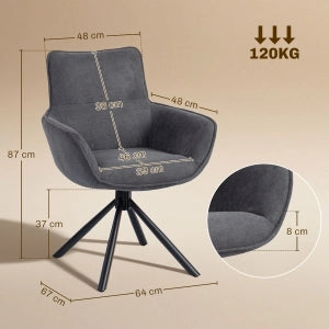 SEDIA Girevole Set da 2 pezzi con braccioli, tessuto effetto velluto, grigio scuro, metallo