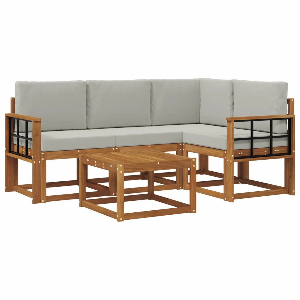 Set di divani da esterno 5 pcs Grigio Naturale e Chiaro