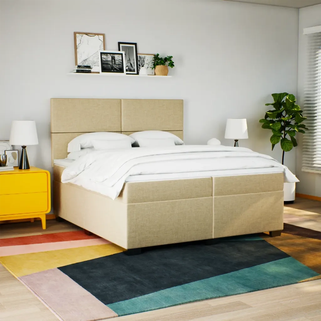 Giroletto a Molle con Materasso Crema 200x200 cm in Tessuto