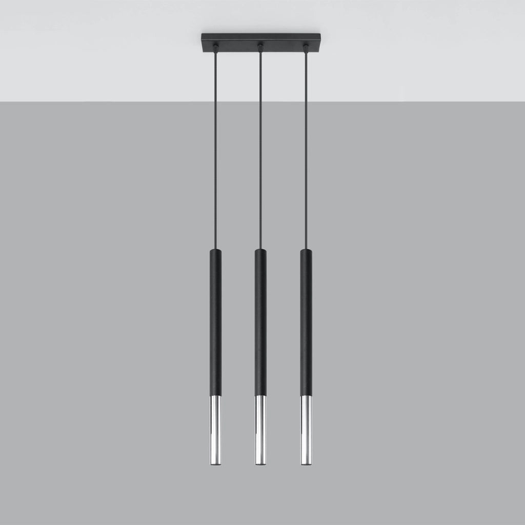 Lampada a sospensione VITREO 3 luci nero/cromo Pure Lume