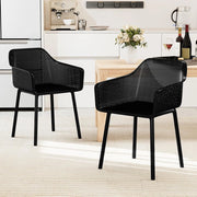 Set di 2 Sedie da Pranzo, Sedie da Cucina in PP con Schienale a Rete e Braccioli, Poltrone Moderne e Impermeabile per Cucina, Camera da Letto e Soggiorno, Portata 150 kg, Nero