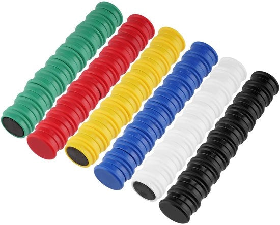 Magnetici forti per lavagne, frigoriferi e avvisi, 60 magnetici Ø 24 mm, perfetti per lavagne magnetiche, pareti magnetiche e flipover, magnetici rotondi piccoli in 6 colori