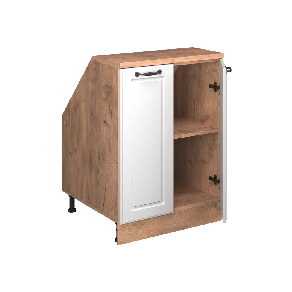 Mobile cucina sottotetto R-Line Bianco rustico/Rovere dorato 60 cm con 2 porte, carcassa 60 cm profondità Vicco