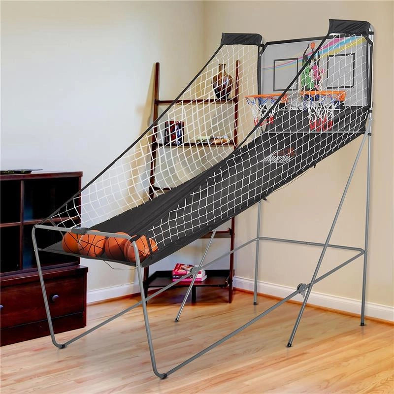 CANESTRI BASKET CON TABELLONE LED 4 PALLONI E 8 MODALITA DI GIOCO 205X110X205 CM BIANCO E NERO