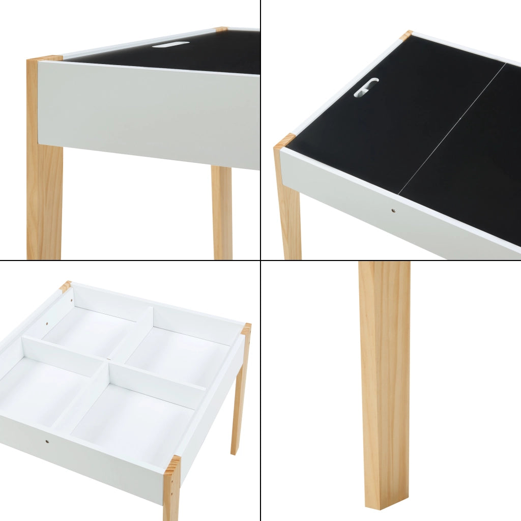 Set Mobili Smedjebacken per Cameretta Tavolo con Lavagne Rimovibili e 2 Sedie - Bianco / Naturale [en.casa]