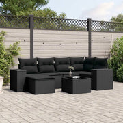 Set Divani da Giardino con Cuscini 7pz Nero Polyrattan