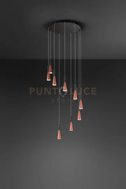 Sospensione in alluminio colore nero  9 luci Cone LED 63W 3000K CRI?80 220-240V 50/60Hz 3600Lm