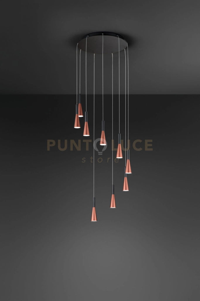 Sospensione in alluminio colore nero  9 luci Cone LED 63W 3000K CRI?80 220-240V 50/60Hz 3600Lm
