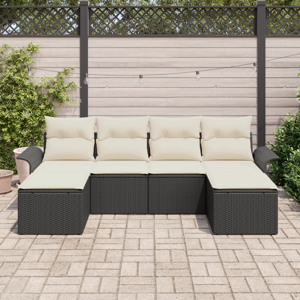 Set di Divani da Giardino 6 Pezzi con Cuscini Rattan Polyrattan Nero