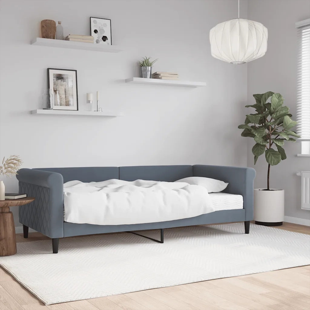 Divano Letto con Materasso Grigio Scuro 90x190 cm in Velluto