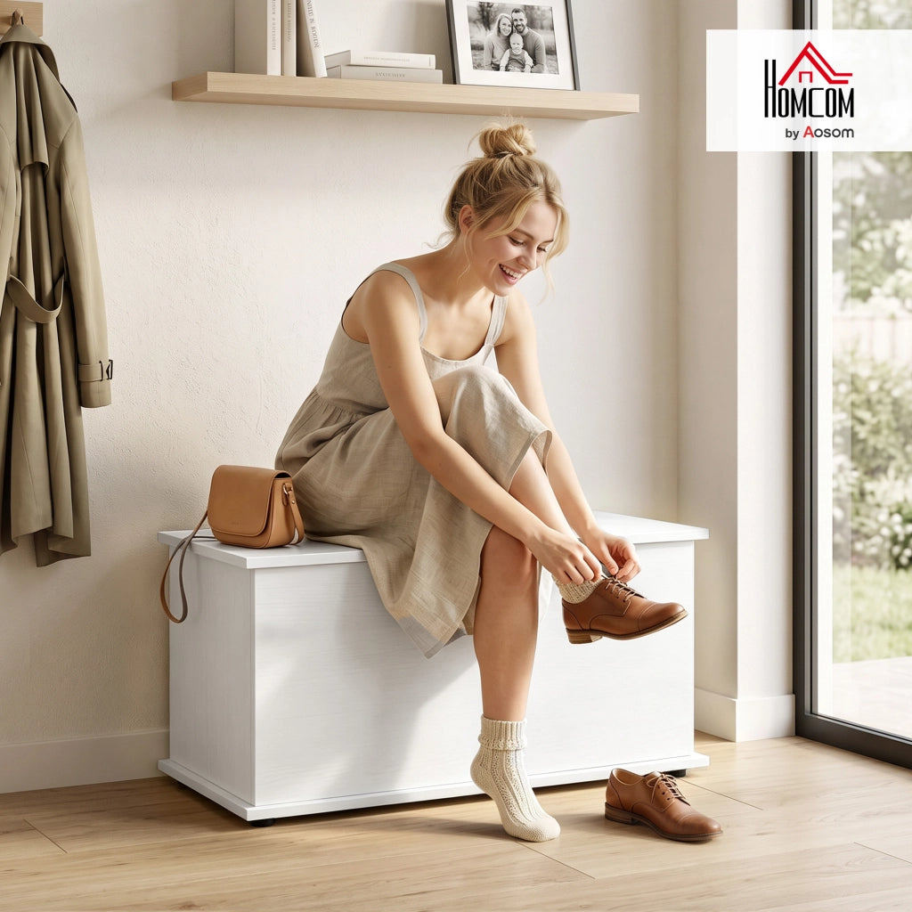 Baule Contenitore 102 L e Panca Multiuso 80x40x45 cm Bianco Legno