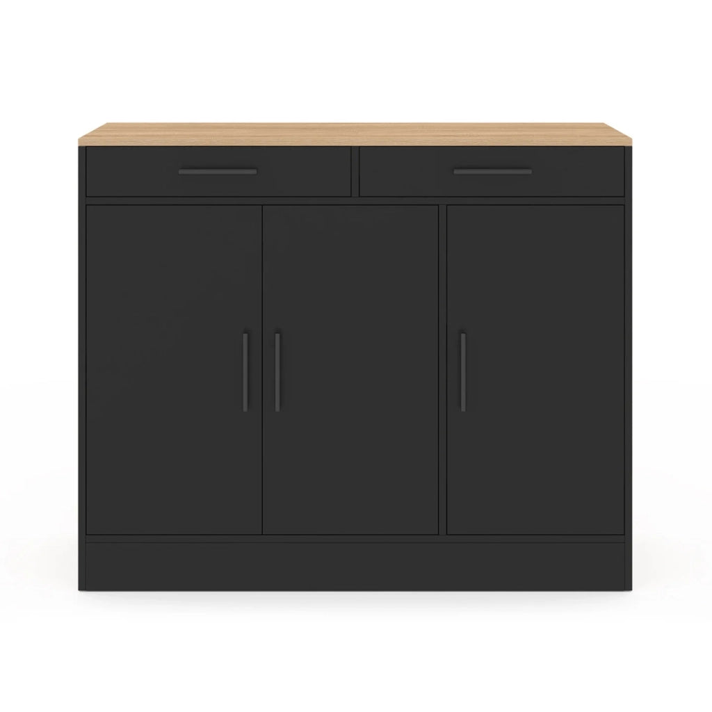 IDMarket - Cassettiera bassa da 110 cm ALTO con contenitori effetto faggio e nero