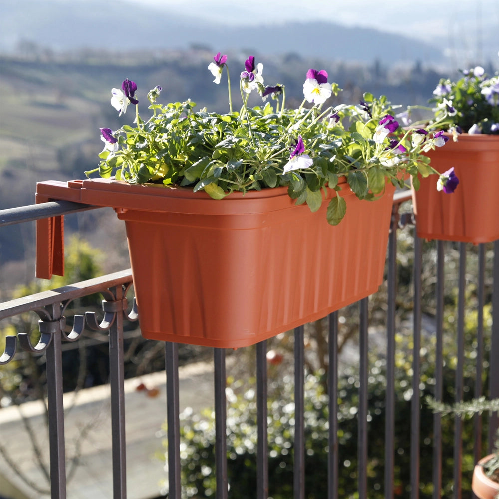 Rondine 50 - set di 6 balconiere da 50cm con agganci regolabili e riserva d'acqua Terracotta