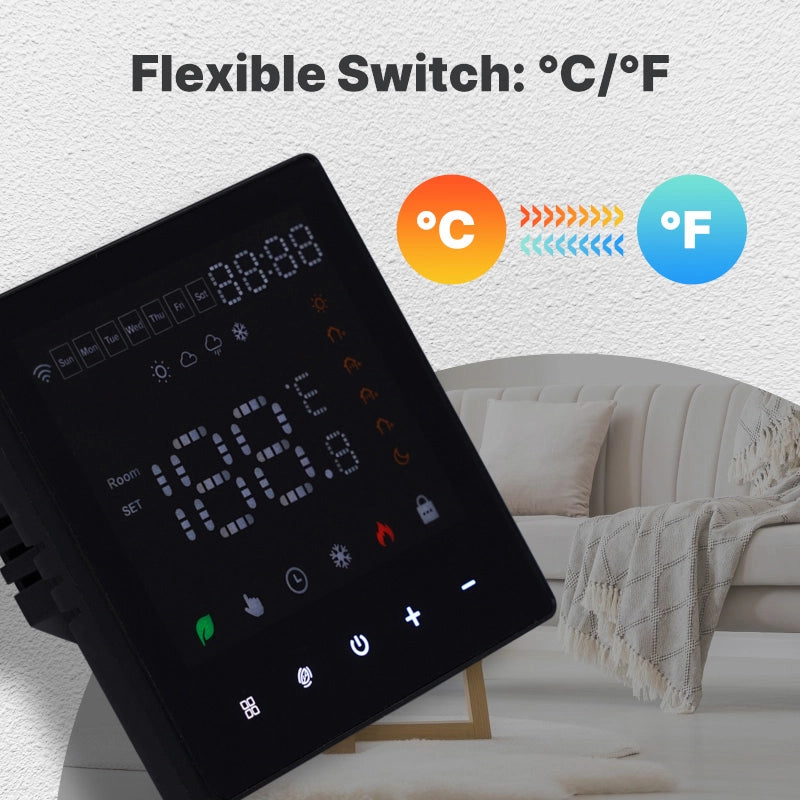 Termostato WIFI Touch Protocollo WIFI 2.4G TUYA, Smart Life Quadrata Compatibile Con Scatola 502 Riscaldamento Caldaia a Gas Riscaldamento Pavimento Con Acqua Nero 3A 100-250V IP20